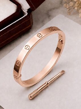 Stamped Rose Gold Love Screwdriver Bangle Bracelet No Stones